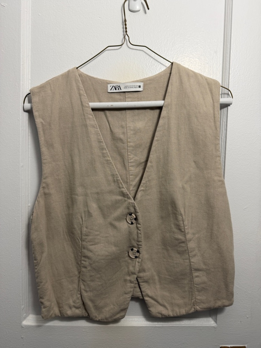 ZARA Neutral Beige Button-Front Sleeveless Tunic Vest